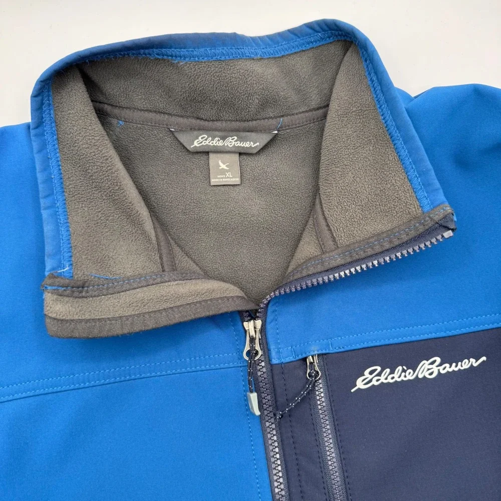 Eddie Bauer Men's XL Blue Navy Full Zip Fleece Lined Softshell Jacket‎ Pockets